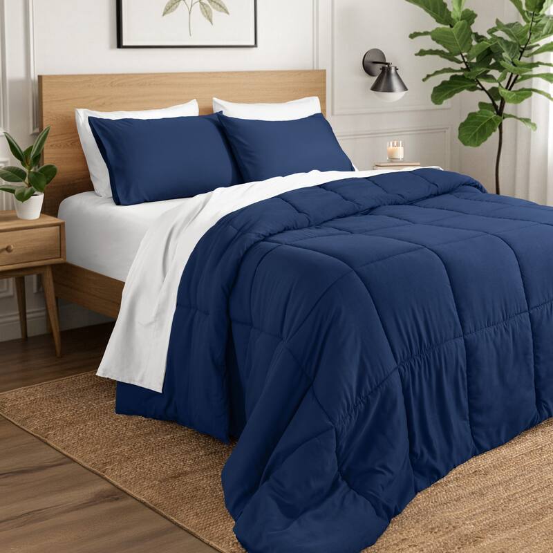 Ivy Union Microfiber Comforter Set - Queen - Dark Blue - Box Stitch