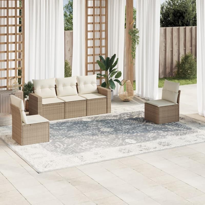 vidaXL Garden Sofa Set Beige PE rattan, powder-coated steel Standard - 24.4 x 25.8 x 27.2