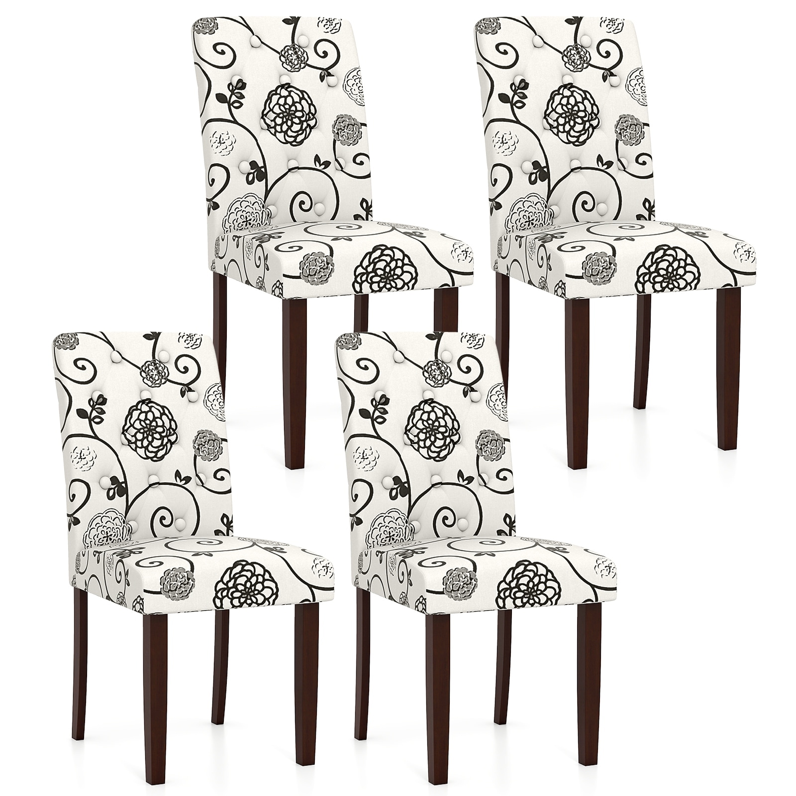 Gymax Wooden Dining Chair Set of 4 w/Rubber Wood Legs Padded Seat S