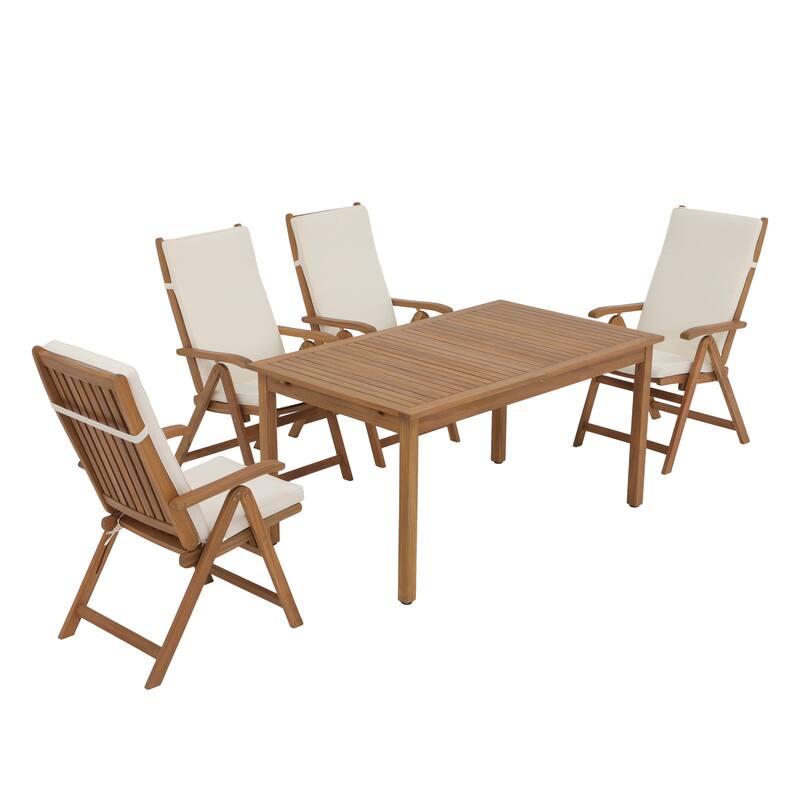 Outdoor 5 Pieces ACACIA Wood Dining Set Extendable Table