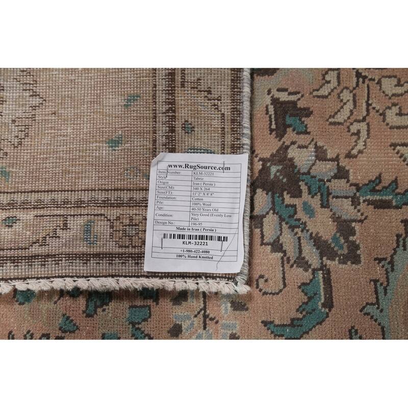 Pink Geometric Tabriz Persian Vintage Area Rug Handmade Wool Carpet - 8'8"x 11'2"