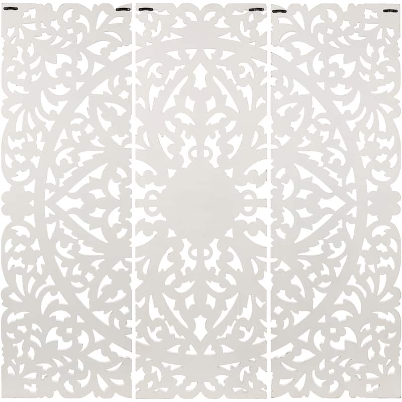 Luzie Floral Hand Carved Antique White Wooden 48x48-inch 3-Panel Wall Art
