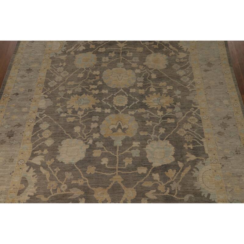 Hand Knotted Oriental 100% Wool Carpet Transitional All-Over Greys & Charcoal Oushak Area Rug - 12' 1'' X 9' 7''