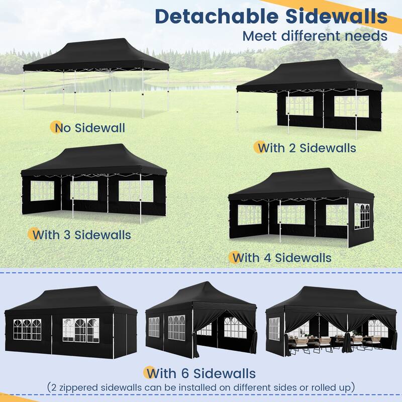 10x20 Pop Up Canopy Tent with 6 Sidewalls and Carry Bag Outdoor Use