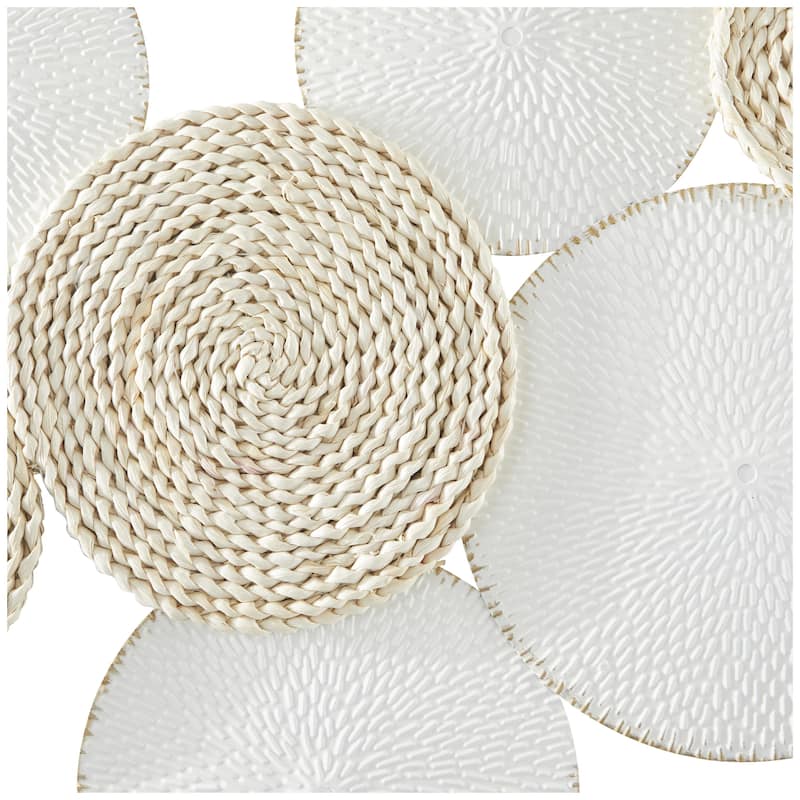 Metal Plate Rope Design Home Wall Decor with Textured Pattern - White - Roche River Decor