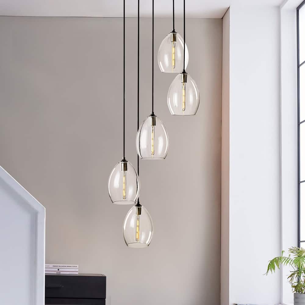 5-Light Modern Cluster Black Pendant Light with Glass Shade