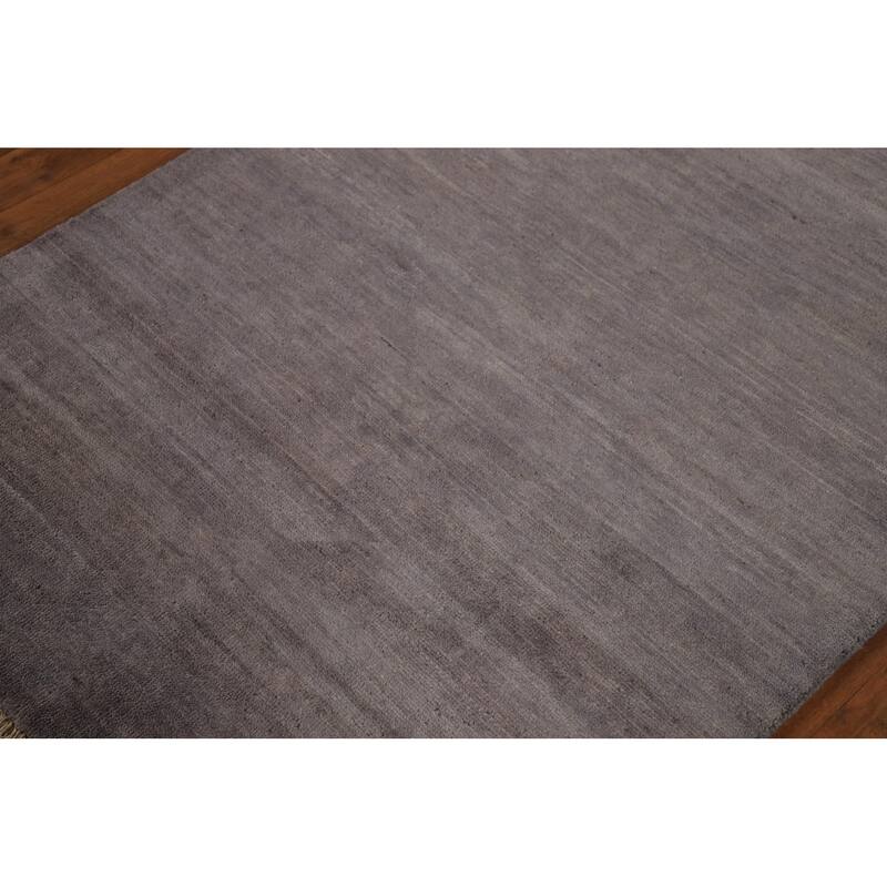 Gabbeh Modern Rug Hand-Knotted Grey Striped Wool Carpet - 3'3" x 4'11"