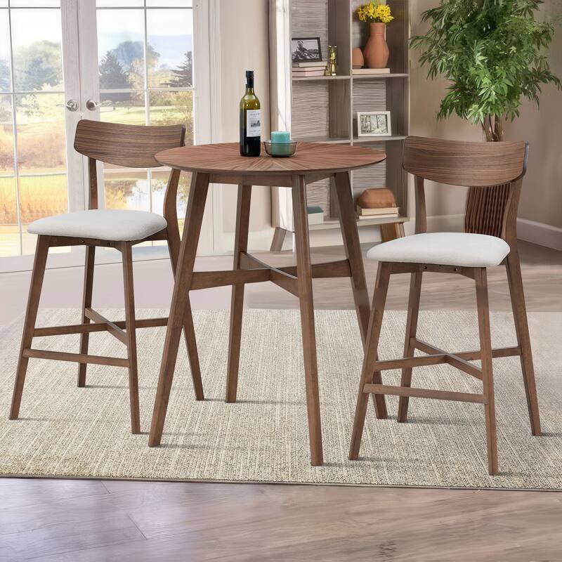 2-Piece Bar Chair Set, Solid Rubber Wood Frame, Upholstered Counter Stools with Footrest