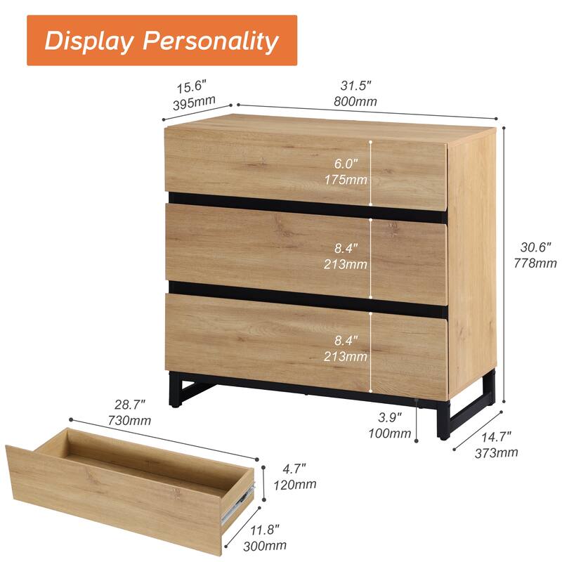 WAMPAT Modern TV Stand with Drawers and Metal Base