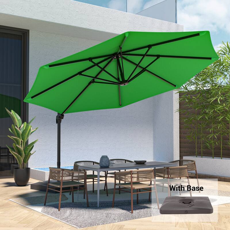 LIVOOSUN 11ft Patio Offset Umbrella Cantilever Umbrella with Base - Forest Green