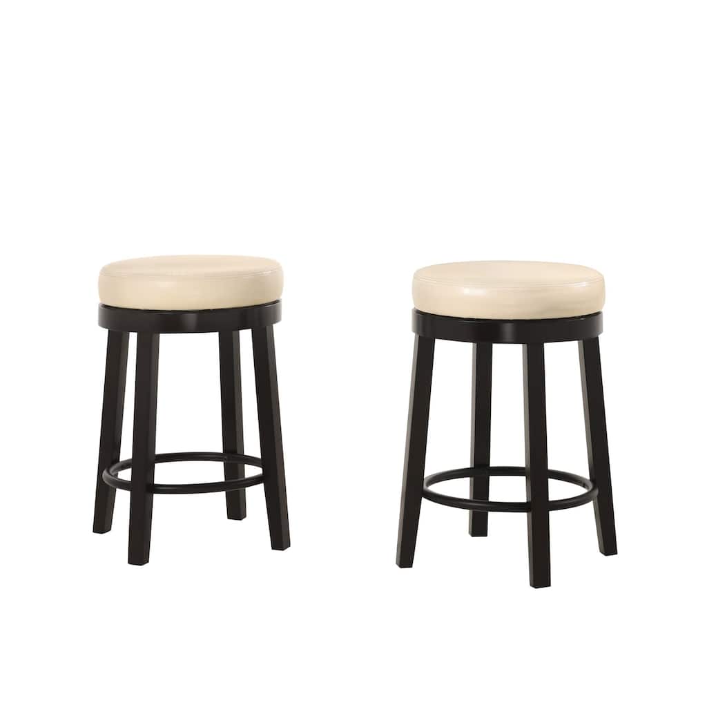Set of 2 Ivory and Brown Round Counter Stools with Swivel Seat 24"