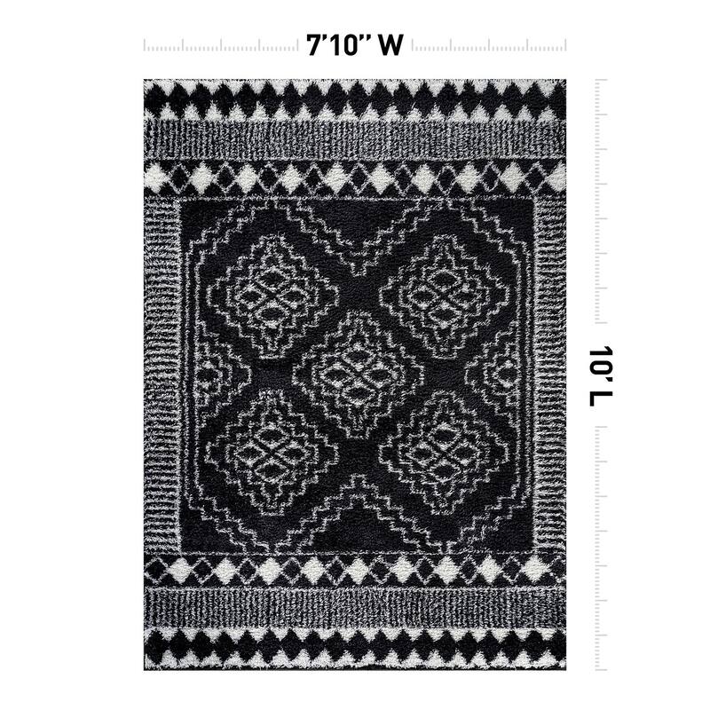Geometric Shag Rug - Anthracite Dark Gray - Durable Rug for Living Room, Bedroom, or Entryway - Easy to Maintain