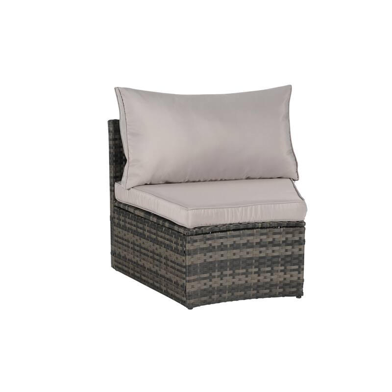 7-Piece Outdoor Patio Half-Moon Sectional Sofa Set with Tempered Glass Coffee Table