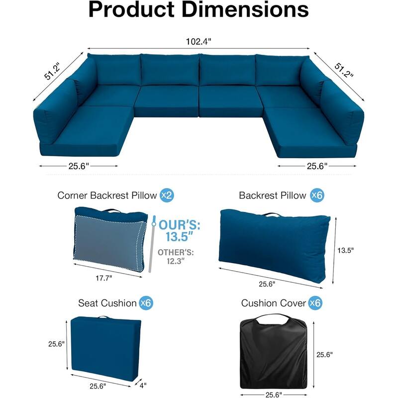 WINSOON 14 Piece Outdoor Furniture Replacement Cushions,Patio Seat Cushions