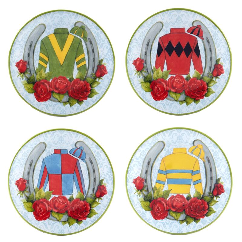 Certified International Derby Day at the Races Set of 4 Canape Plates - 6" Diam x 0.5"