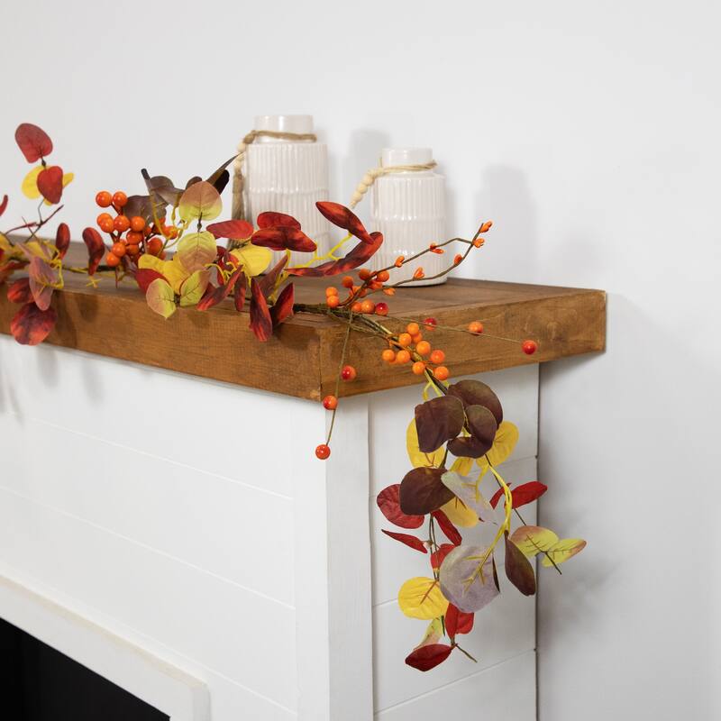 5' x 8" Berries Maple Leaves Artificial Fall Harvest Garl, Unlit