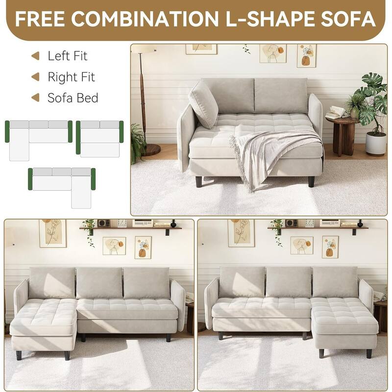 L-Shaped Chenille Convertible Sofa Couch, with Hidden Storage