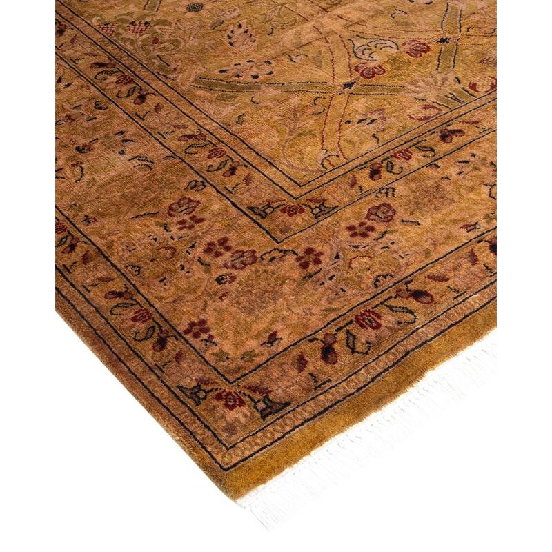 Overton Hand Knotted Wool Vintage Inspired Modern Contemporary Overdyed Gold Runner Rug - 3' 1" x 12' 10"