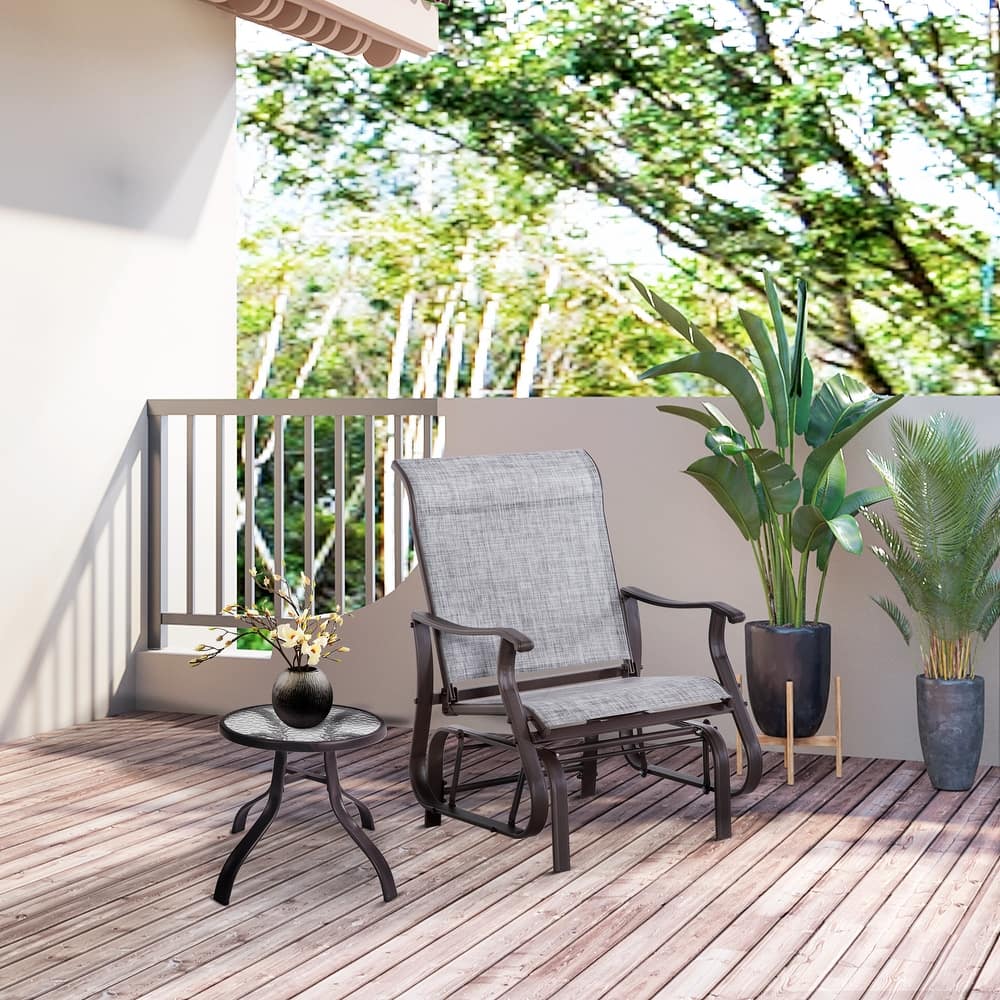 Outsunny Outdoor Swing Glider Chair, Patio Mesh Rocking Chair with Steel Frame for Backyard, Garden and Porch