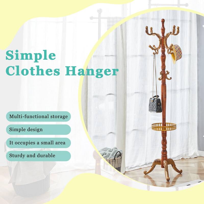 Crabapple Colored Solid Wood Hanger, Modern And Simple Coat And Hat Rack, Resin Stainless Steel Multifunctional Storage Rack