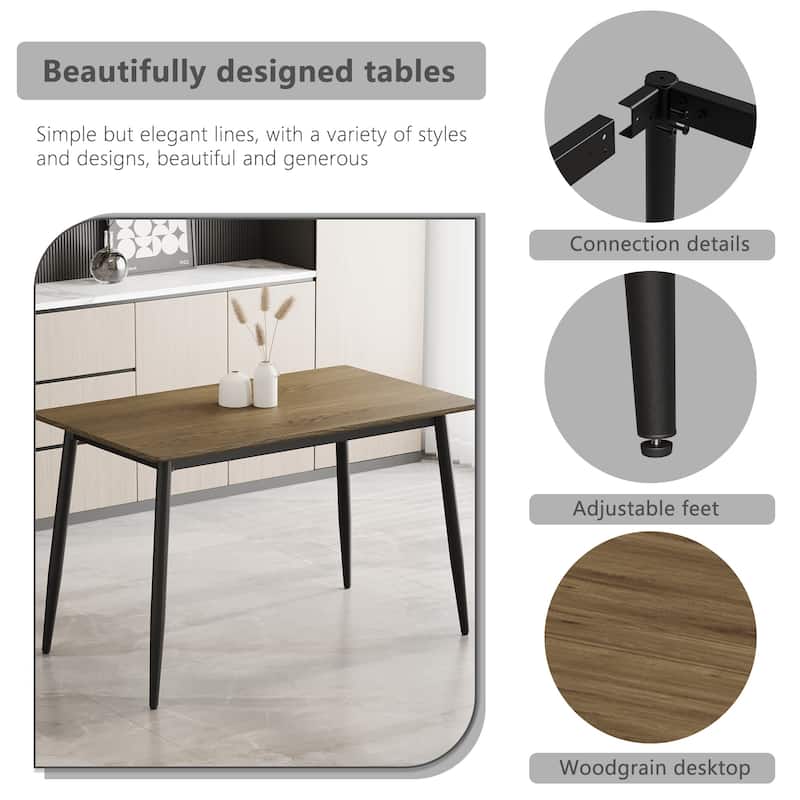 Dining Table for 4-6 People, Rectangular Dining Table with Metal Leg