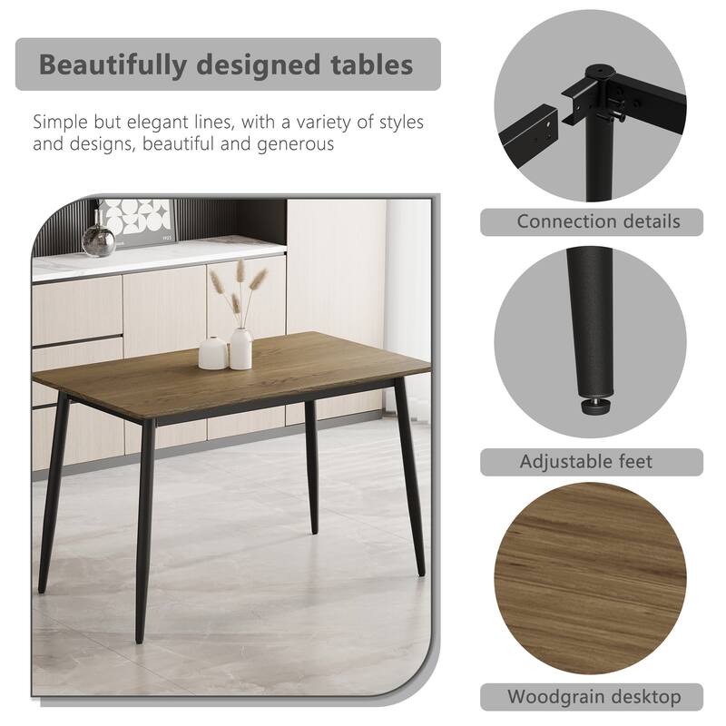 Modern minimalist wood grain tabletop dining table, stylish dining table, kitchen dining table, sturdy and durable, easy