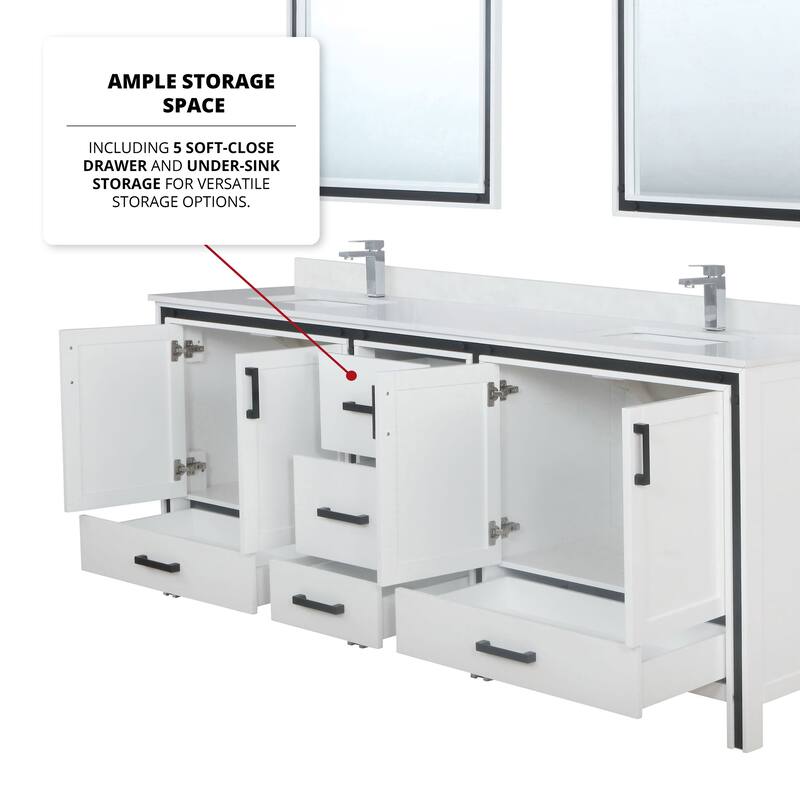 Lexora Ziva 84 inch Double Bathroom Vanity Countertop Sink With Mirror