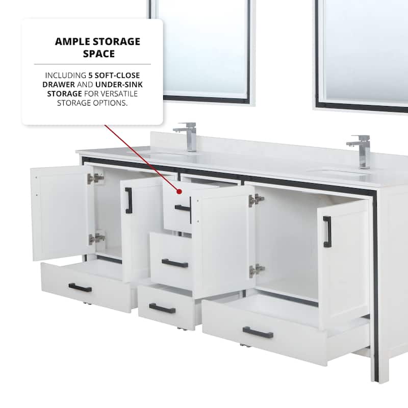 Ziva Bath Vanity, White Quartz Top and Mirrors