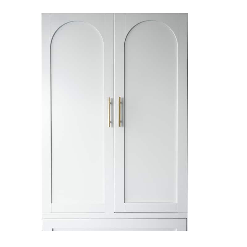 White Metal Wardrobe Closet with 2 Drawers and Hanging Rod, 71" Tall Bedroom Armoire Clothes Storage Cabinet with Shelf