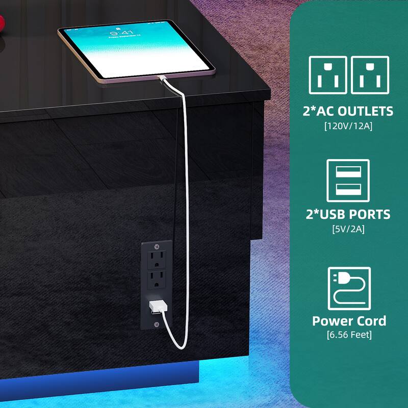 Moasis Modern Lift-top Coffee Table Glossy Cocktail Table with Charging Station and Drawers