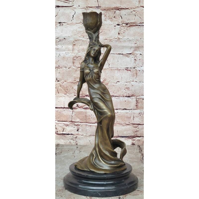 Figural Bronze Candlestick Water Nymph Candle Holder Sculpture By Milo