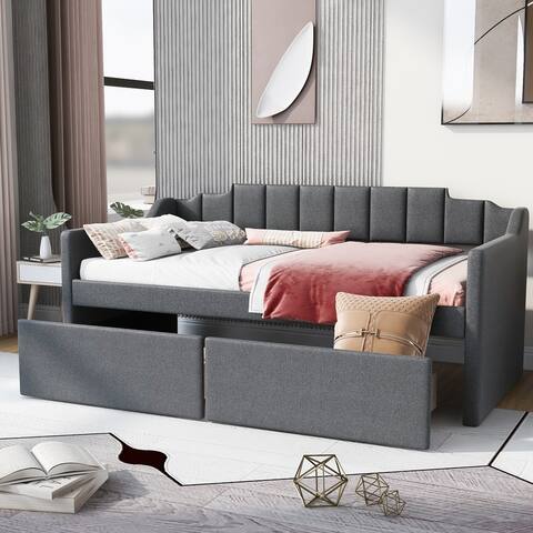 Twin Size Home Office Storage Sofa Bed Linen-blend Upholstery Daybed with 2 Drawers for Small Studio,Apartments,Guest Room