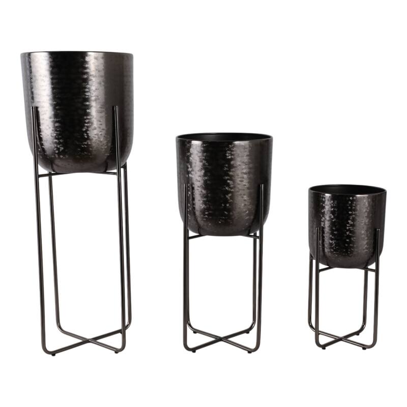 Metal Planters Hammered Design Modern Geometric Stands (Set of 3)