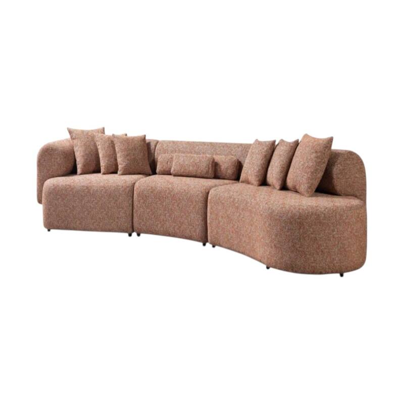 HomeRoots Orange Boucle Modular Curved Three Piece Sectional With Toss Pillows