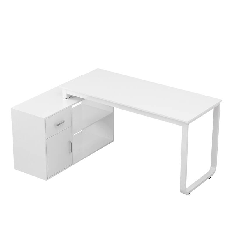 White Reversible L Shape Desk Rotating Desk Working Desk Computer