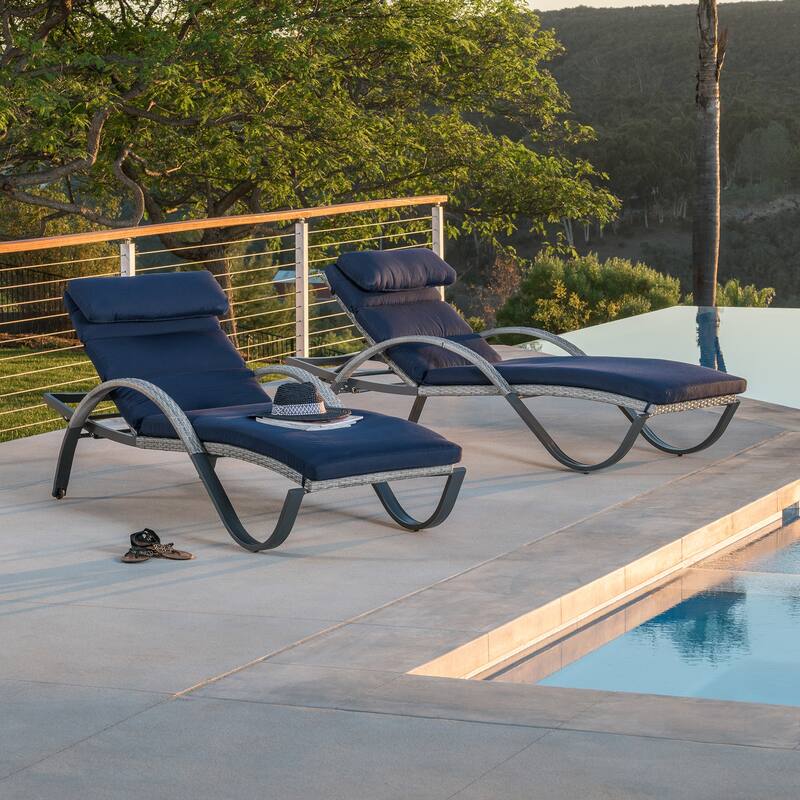 Cannes 2 Piece Sunbrella Outdoor Patio Chaise Lounges with Cushions