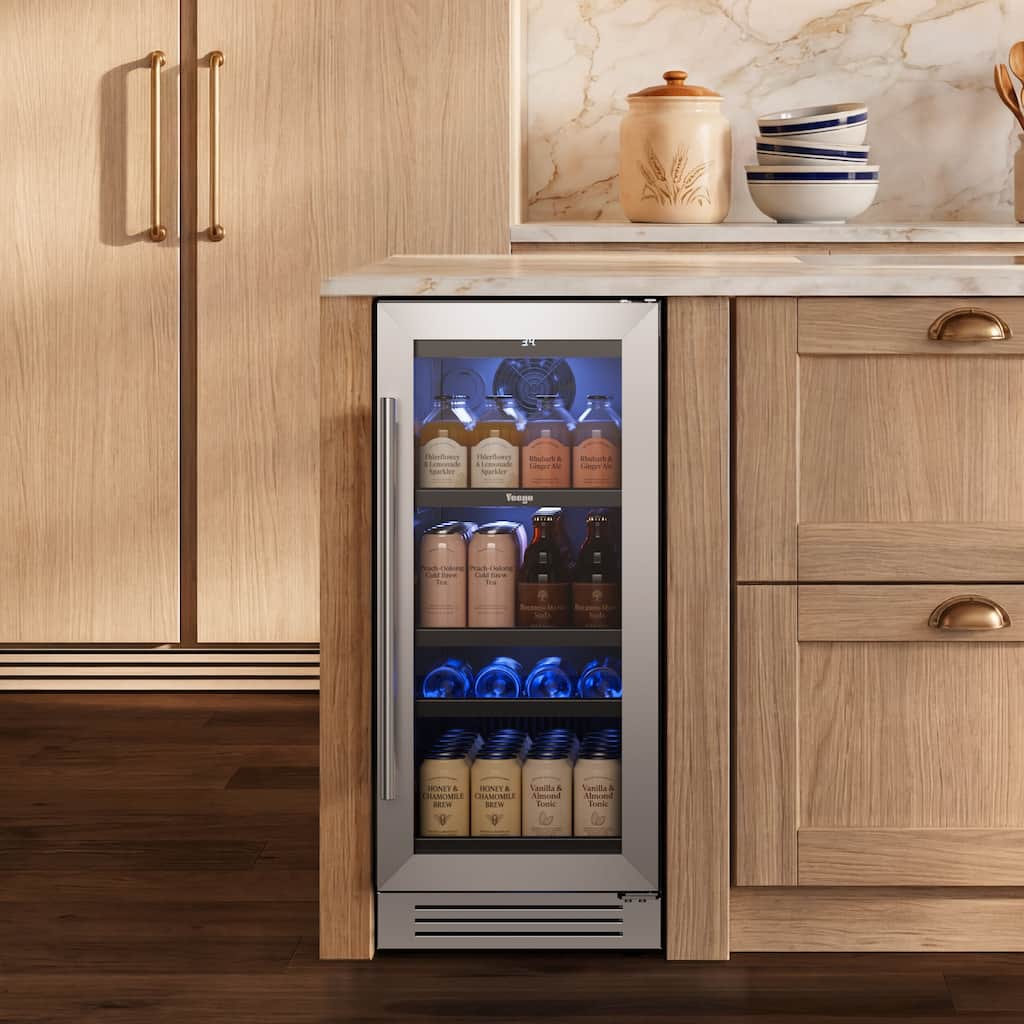 Yeego 14.8 Inch Beverage Cooler 80 Can Built-in/Freestanding Beverage Refrigerator - 15 inch