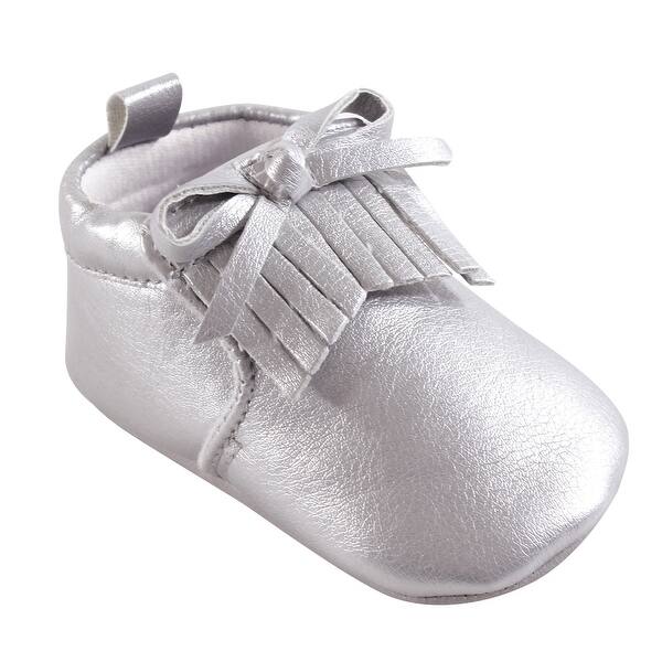 slide 1 of 1, Hudson Baby Infant Unisex Moccasin Shoes, Silver Moccasin 0-6 Months - Silver Moccasin