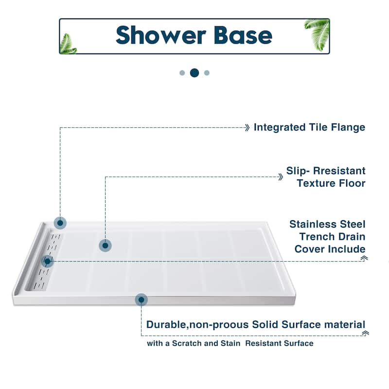 Elegant White SMC Shower Base Left Drain Rectangular Single Threshold Anti-slip Shower Pan