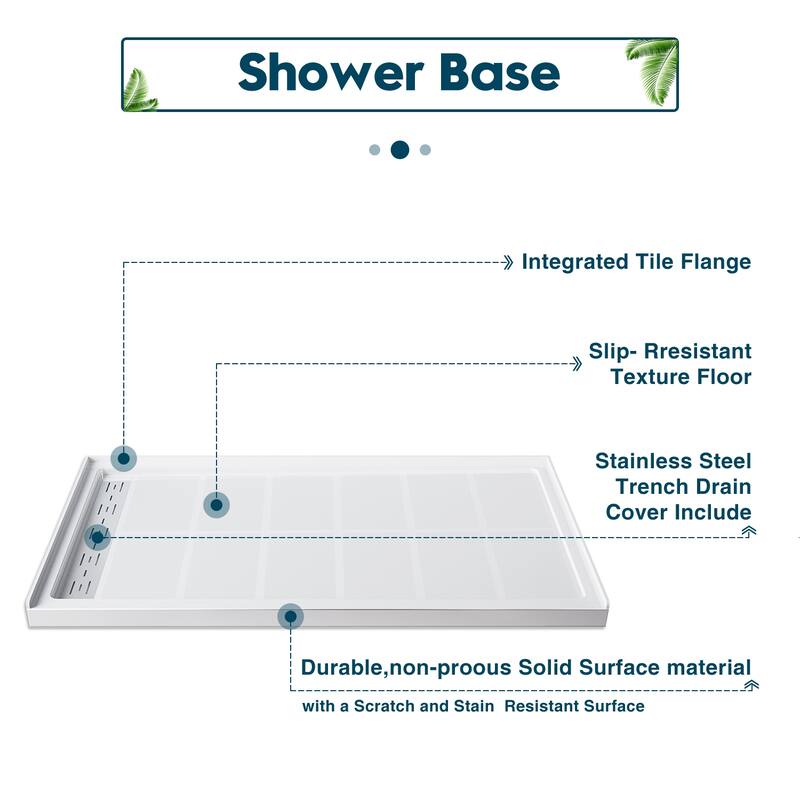 Elegant Rectangular SMC Shower Base 48'' W x 36'' D x 4'' H Single Threshold Anti-slip Shower Pan with Shower Drain
