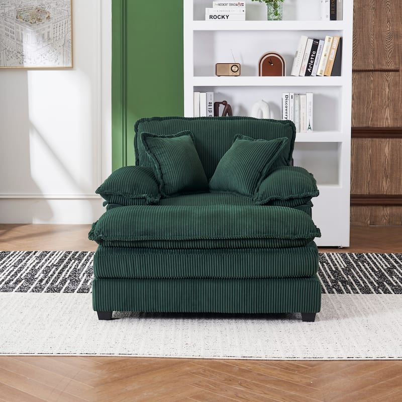 56.3" Corduroy Single Sofa Chair with 2 Toss Pillows & a Ottoman
