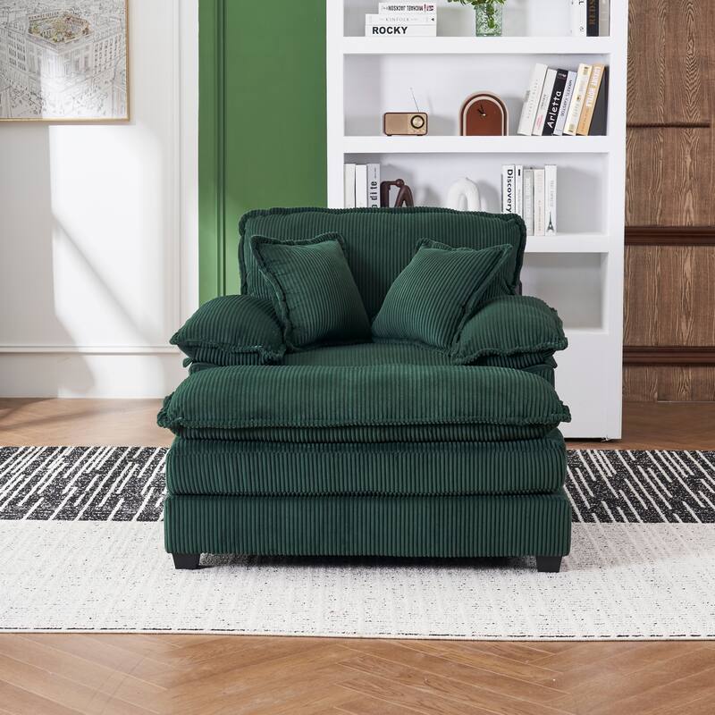 Green Corduroy Single Deep Seat Sofa with Ottoman