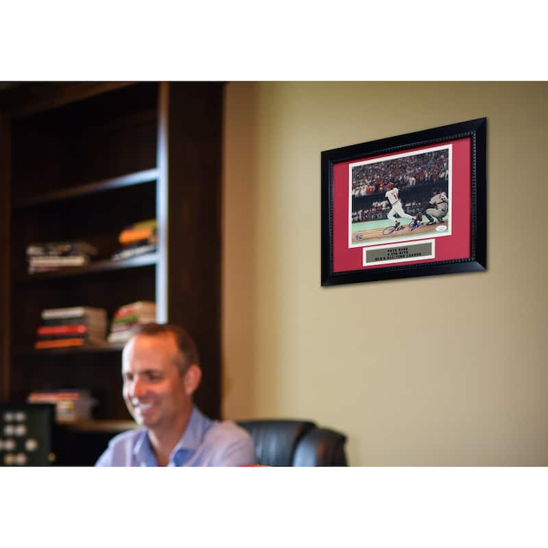 Pete Rose Autographed Signed Framed Baseball 8x10 Photo Hitting 4192 4256 Hit JSA COA - 8'6" x 11'6"