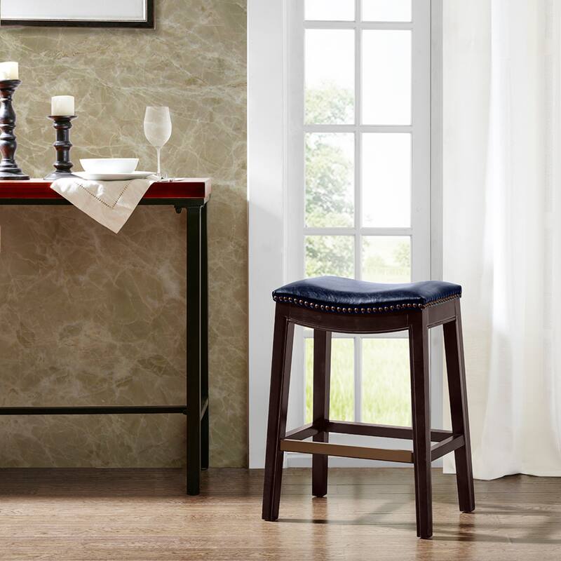 Roomfitters Backless Counter Stool, Italian Inspired 27-Inch Bar Stool with Nailhead Trim and Metal Kickplate