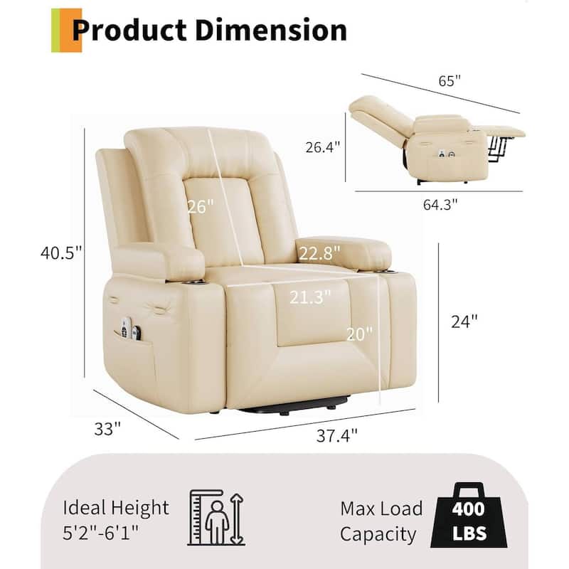 Adjustable Electric Heat and Massage Power Recliner Chair, Single Sofa
