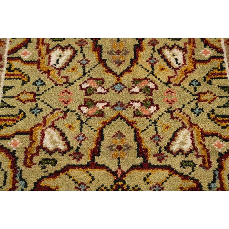 Hand-knotted Transitional Wool Carpet Green Oushak Rug Oriental Carpet Floral Area Rug Oriental Carpet - 8' 0'' X 2' 7''