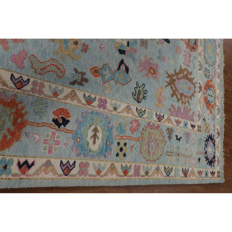 Light Blue Oushak Rug Hand-Knotted Wool Carpet - 8'11" x 11'8"