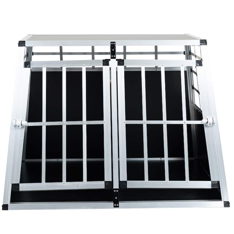 GDFStudio - Miller Aluminum Double Doors Travel Crate Trapezoidal Kennel Dog Cat Carrier Durable