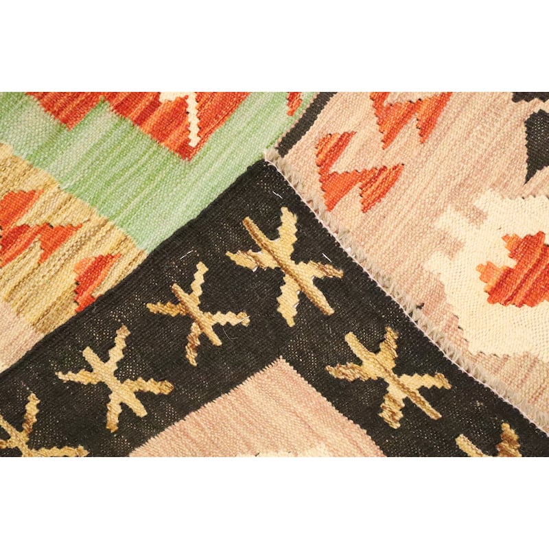 Hand Woven Oriental 100% Wool Carpet Southwestern Tribal Black Kilim Area Rug - 9' 8'' X 6' 4''