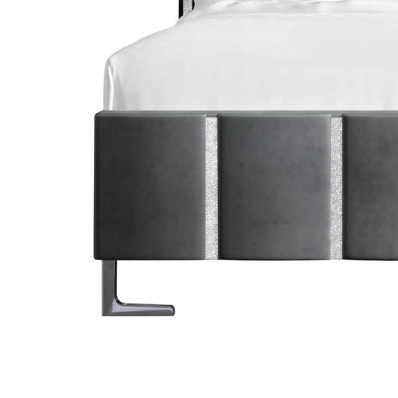 CraftPorch Luxurious Crystal Diamond Strip Velvet Upholstered Bed